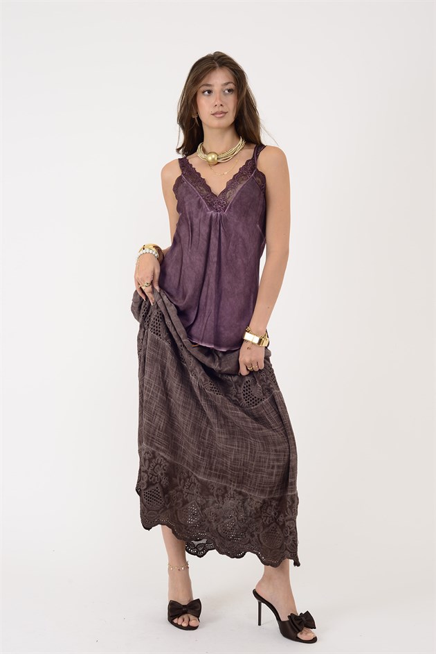 21336 KALIN ASKILI DANTELLİ SATEN BLUZ