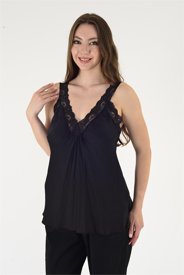 21336 KALIN ASKILI DANTELLİ SATEN BLUZ