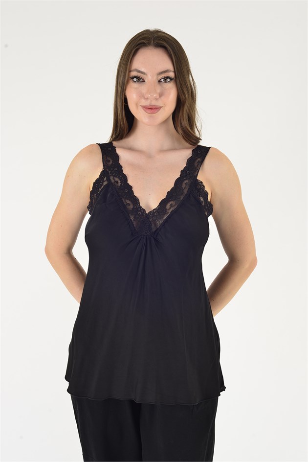 21336 KALIN ASKILI DANTELLİ SATEN BLUZ