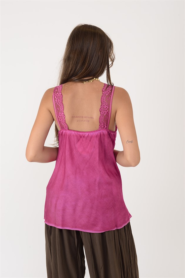 21336 V YAKA ASKILI DANTELLİ BLUZ