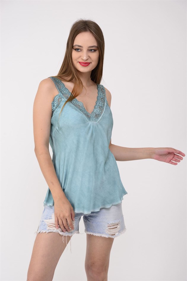 21336 KALIN ASKILI DANTELLİ SATEN BLUZ