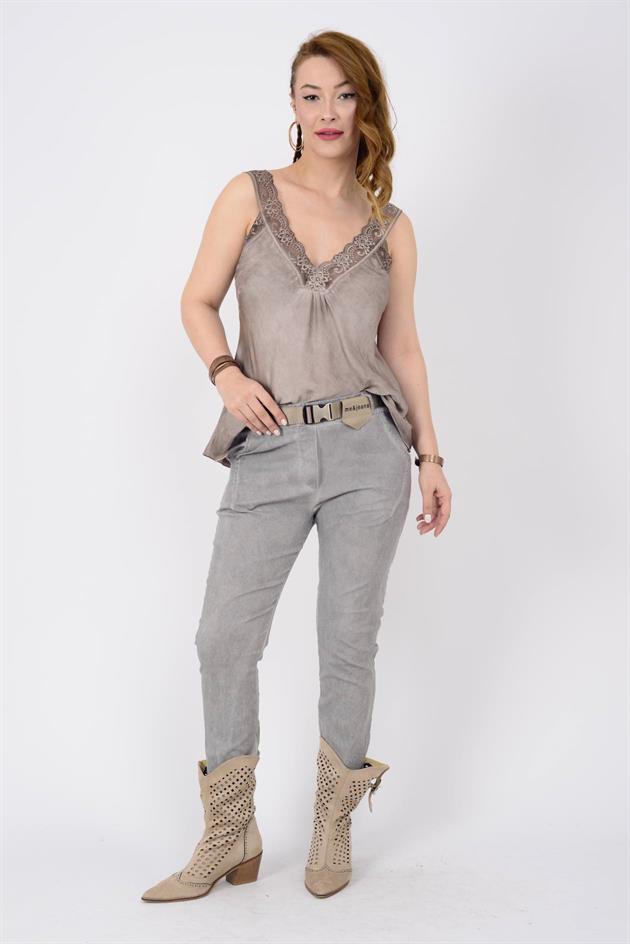 21336 KALIN ASKILI DANTELLİ SATEN BLUZ