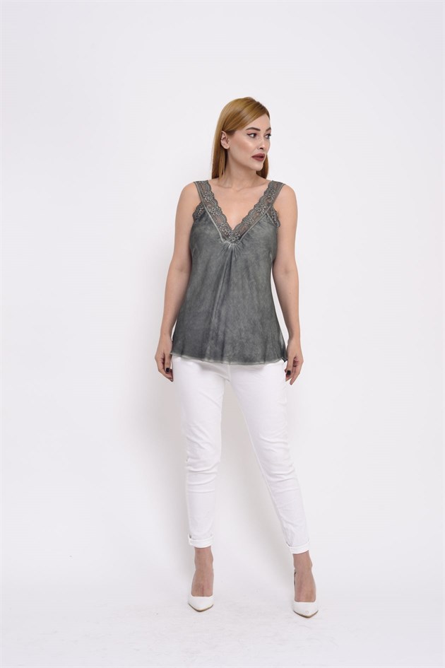 21336 KALIN ASKILI DANTELLİ SATEN BLUZ