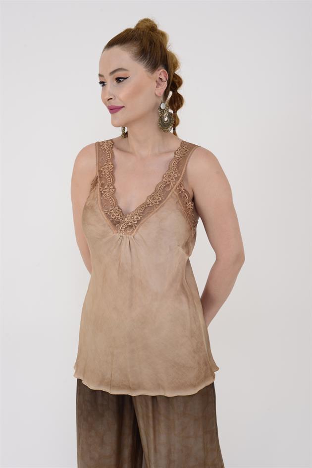 21336 KALIN ASKILI DANTELLİ SATEN BLUZ