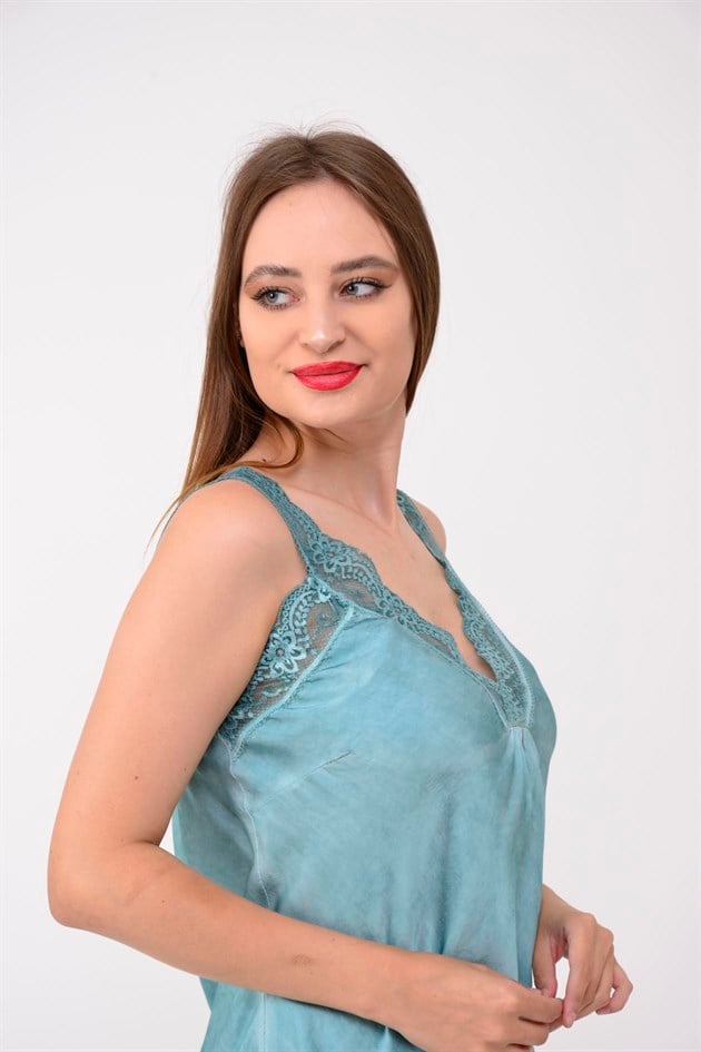21336 KALIN ASKILI DANTELLİ SATEN BLUZ