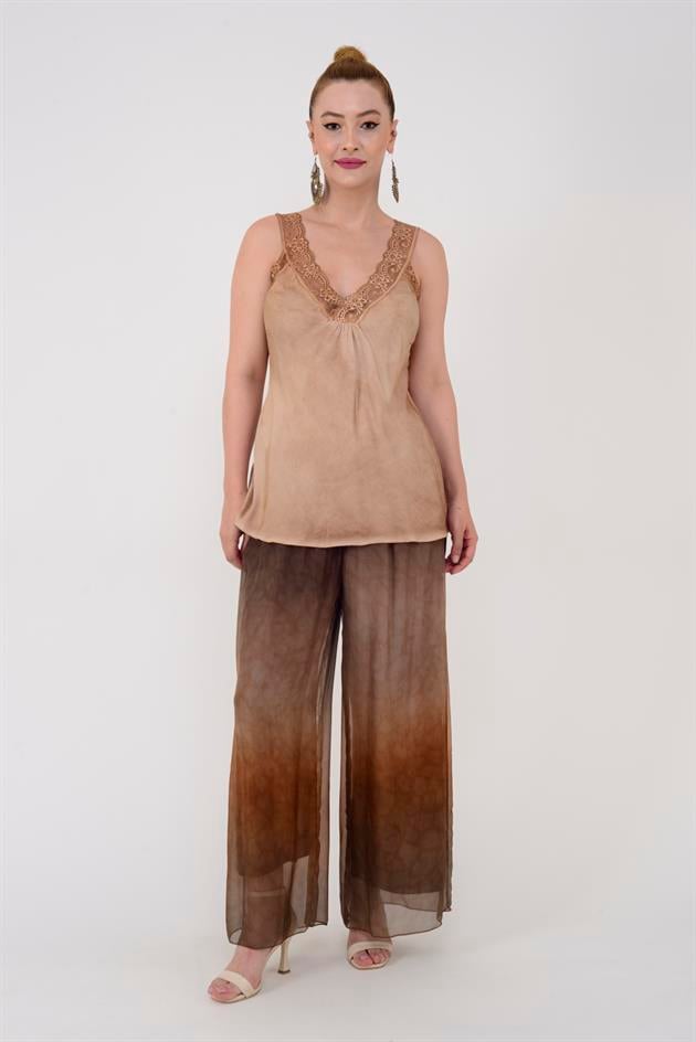 21336 KALIN ASKILI DANTELLİ SATEN BLUZ