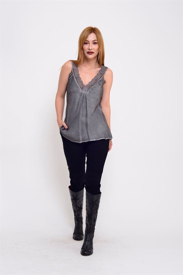 21336 KALIN ASKILI DANTELLİ SATEN BLUZ