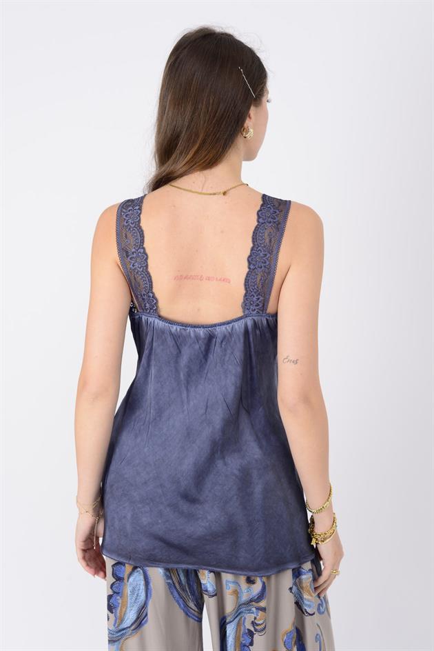 21336 V YAKA ASKILI DANTELLİ BLUZ