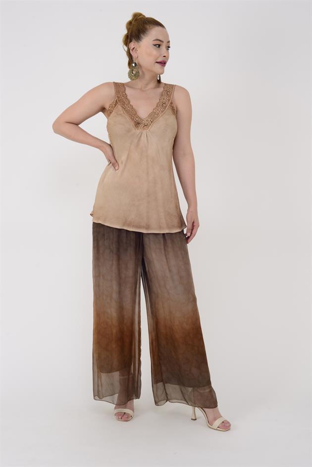 21336 KALIN ASKILI DANTELLİ SATEN BLUZ