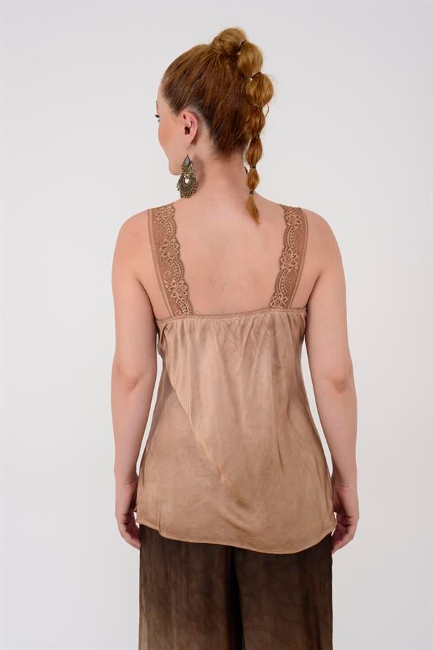 21336 KALIN ASKILI DANTELLİ SATEN BLUZ