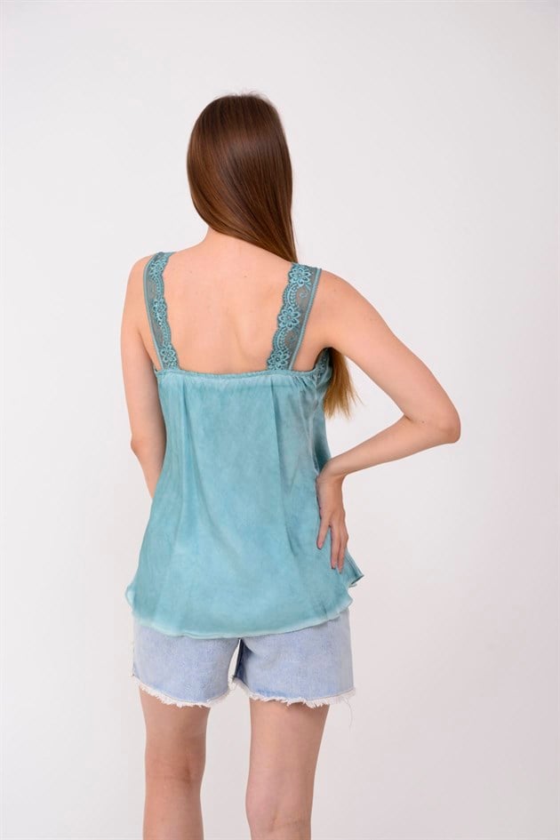 21336 KALIN ASKILI DANTELLİ SATEN BLUZ