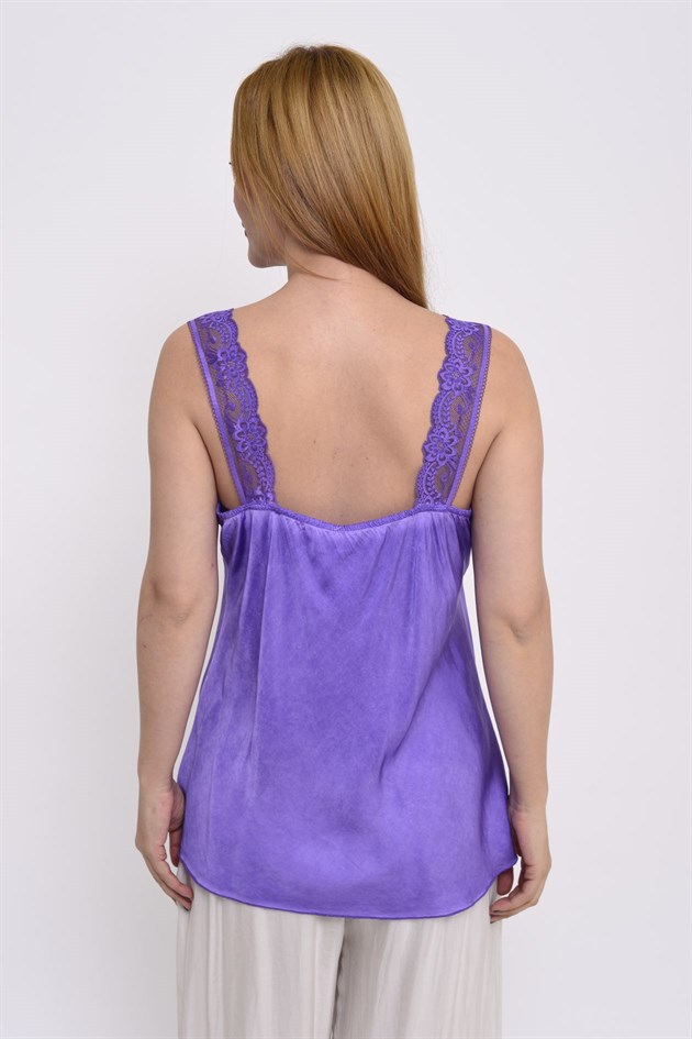 21336 KALIN ASKILI DANTELLİ SATEN BLUZ