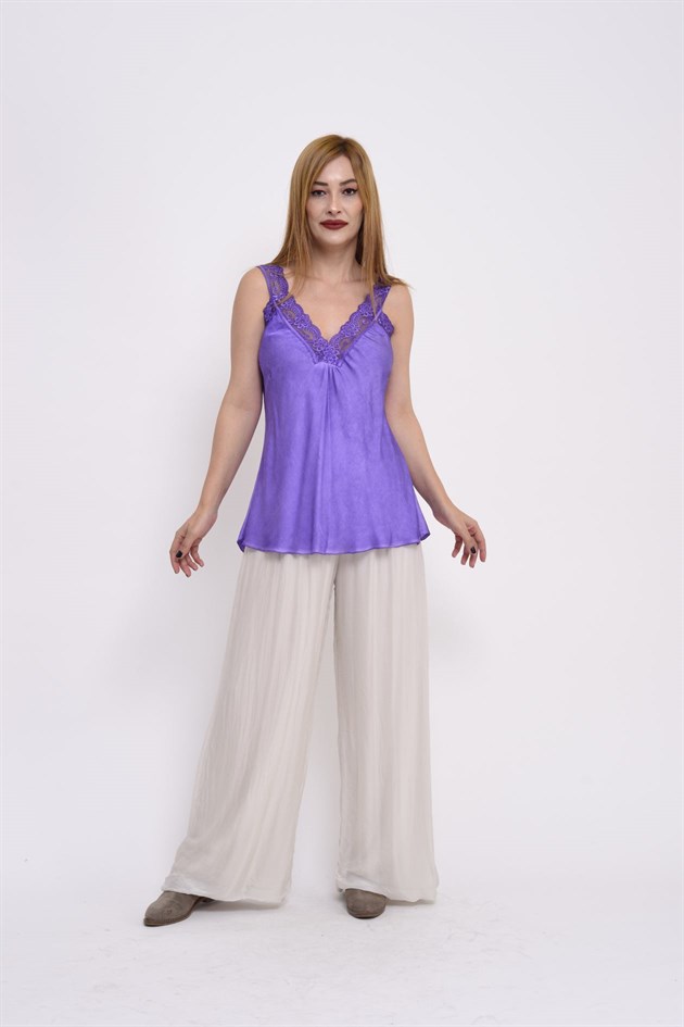 21336 KALIN ASKILI DANTELLİ SATEN BLUZ