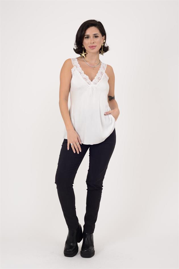 21336 KALIN ASKILI DANTELLİ SATEN BLUZ