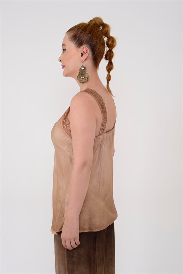 21336 KALIN ASKILI DANTELLİ SATEN BLUZ