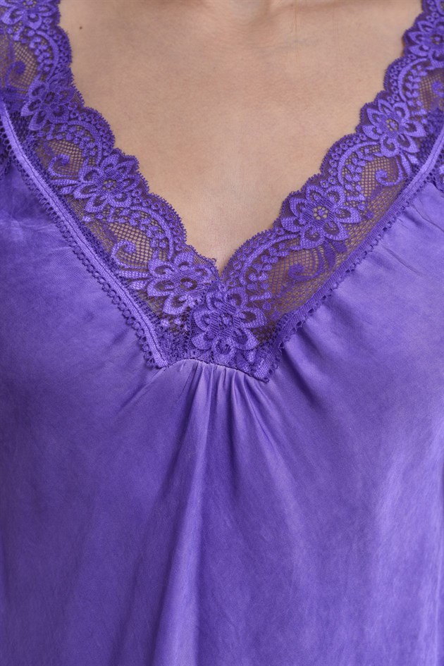 21336 KALIN ASKILI DANTELLİ SATEN BLUZ