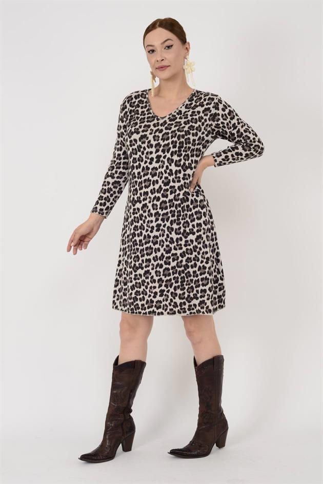 21383 LEOPAR DESEN ELBİSE