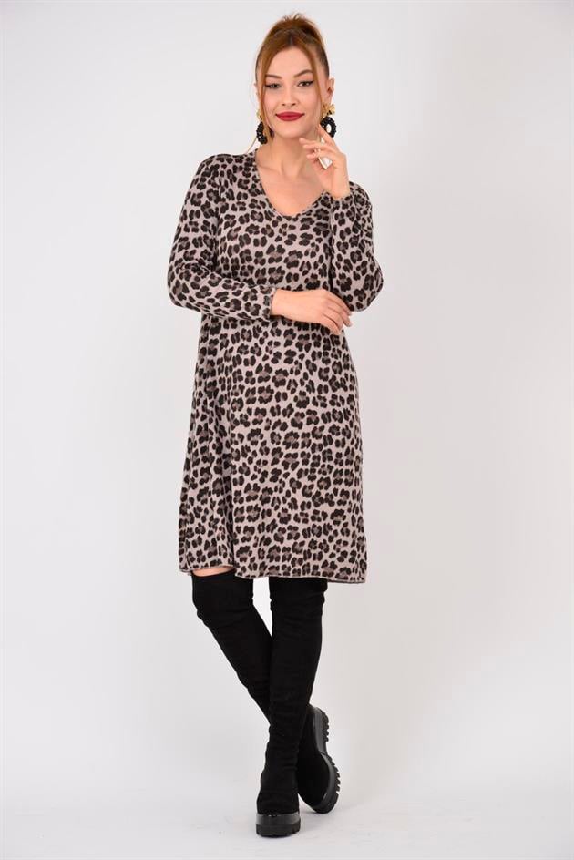 21383 LEOPAR DESEN ELBİSE