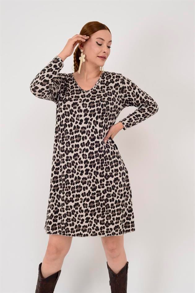 21383 LEOPAR DESEN ELBİSE