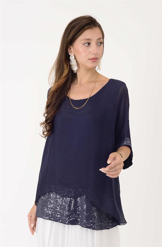 2161 PAYET DETAYLI İPEK BLUZ