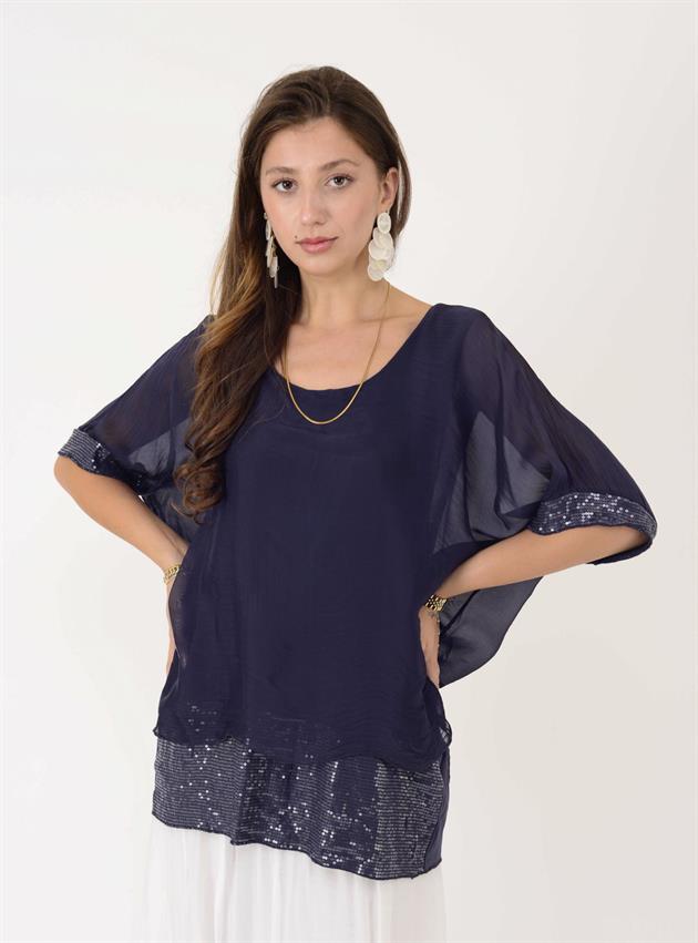 2161 PAYET DETAYLI İPEK BLUZ