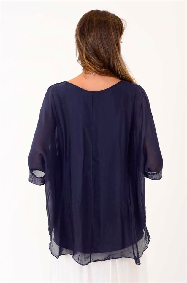 2161 PAYET DETAYLI İPEK BLUZ