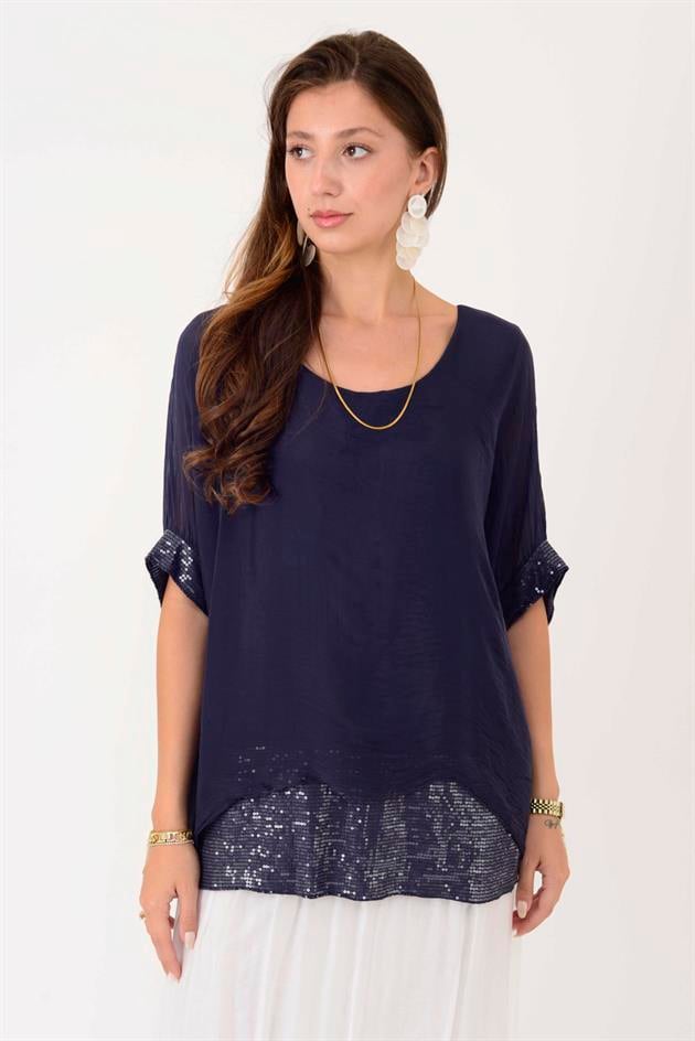 2161 PAYET DETAYLI İPEK BLUZ