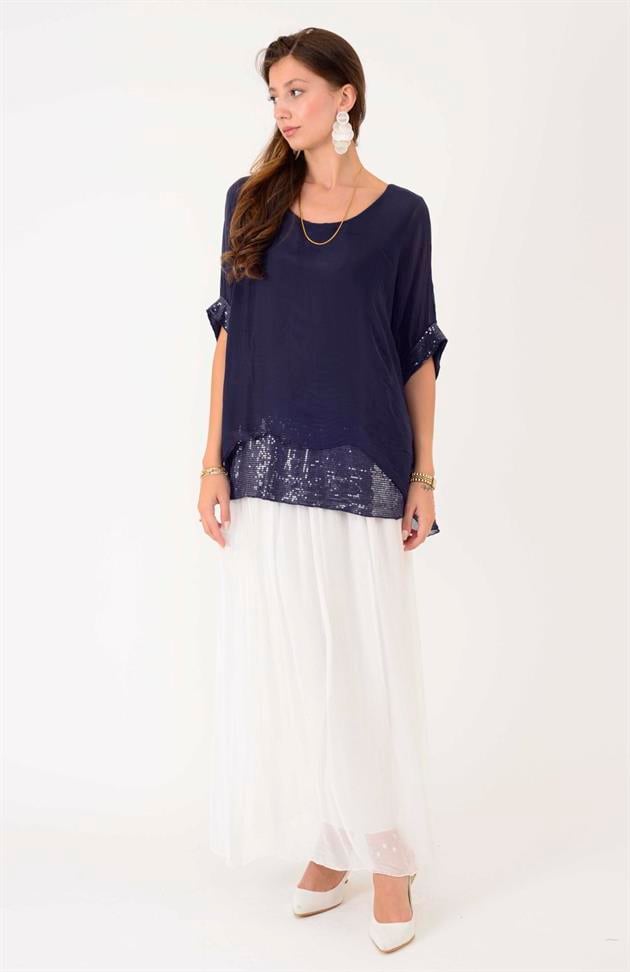 2161 PAYET DETAYLI İPEK BLUZ