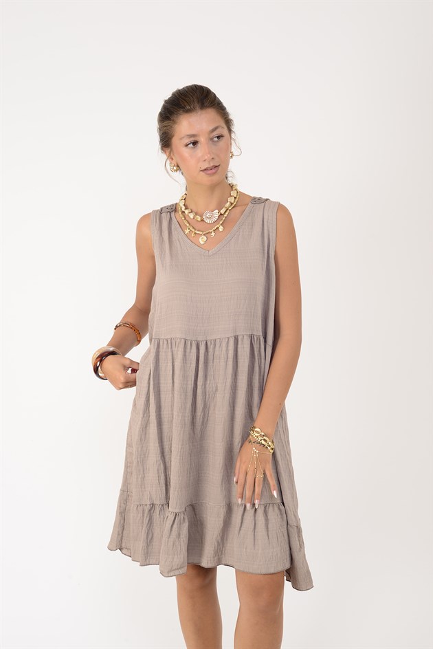 21707 SUNSET SIRTI AJUR DETAYLI KISA ELBİSE
