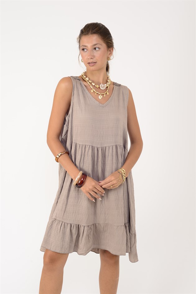 21707 SUNSET SIRTI AJUR DETAYLI KISA ELBİSE