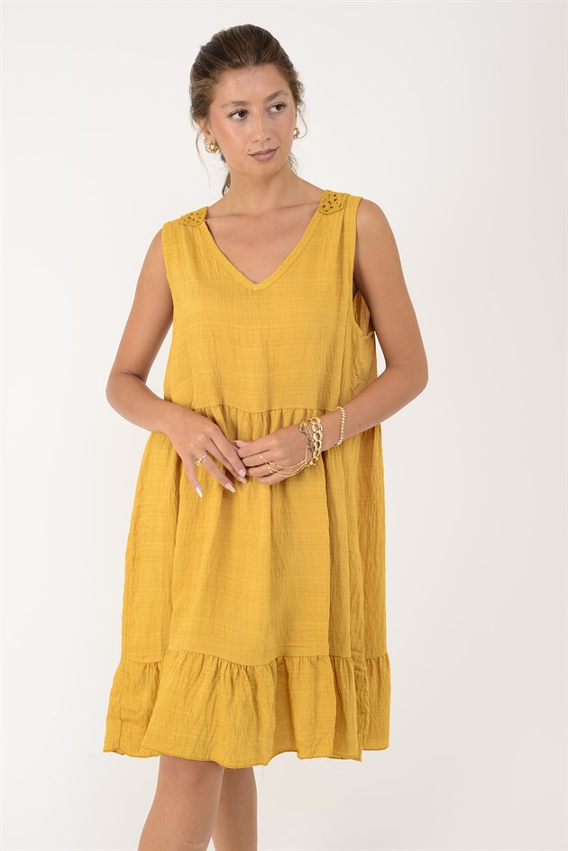 21707 SUNSET SIRTI AJUR DETAYLI KISA ELBİSE