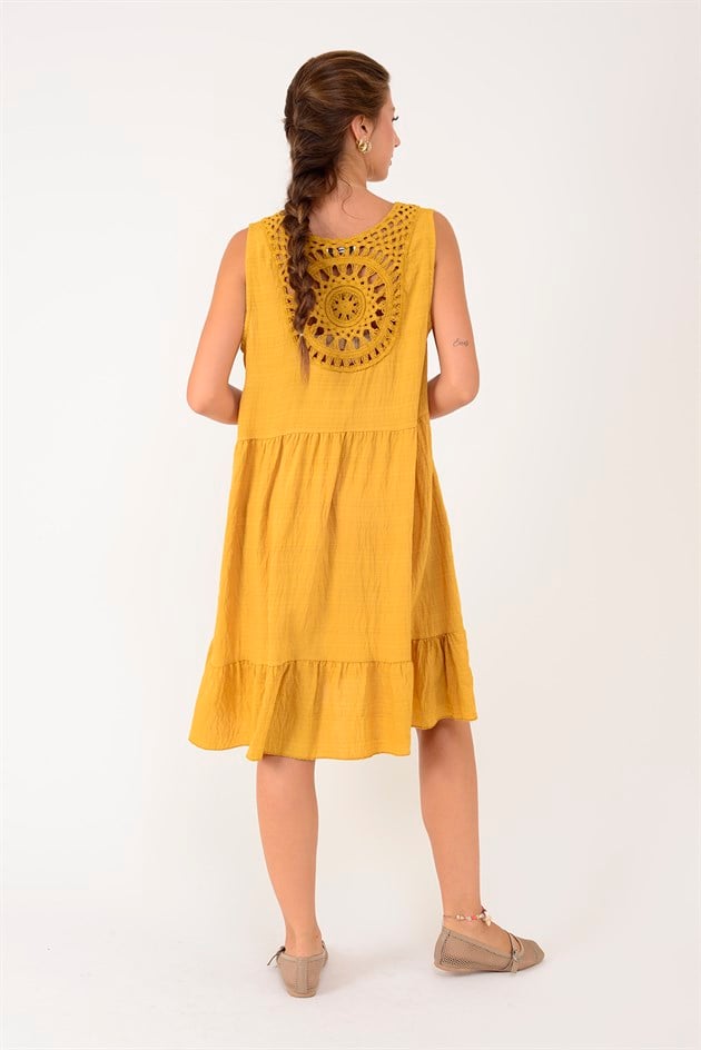 21707 SUNSET SIRTI AJUR DETAYLI KISA ELBİSE