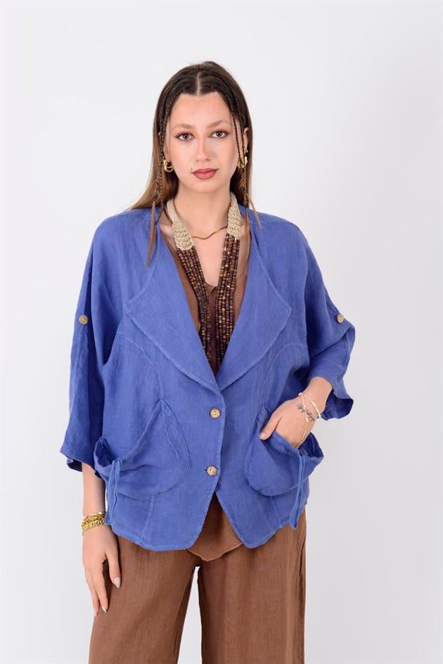 22-60 BEBİ BÜZGÜLÜ KETEN CEKET