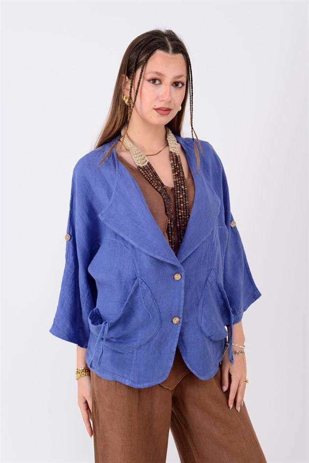 22-60 BEBİ BÜZGÜLÜ KETEN CEKET