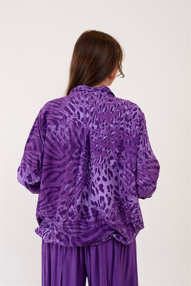 22007-1 LEOPAR DESEN İP DETAYLI PAYETLİ GÖMLEK