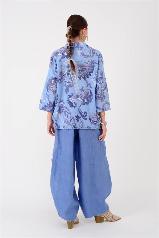 22007-10 BATİK ŞAL DESEN PAYET DETAYLI GÖMLEK