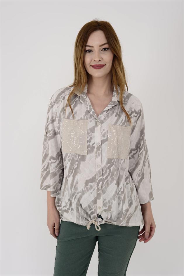 22007-3 BATİK DESEN PAYET DETAYLI GÖMLEK