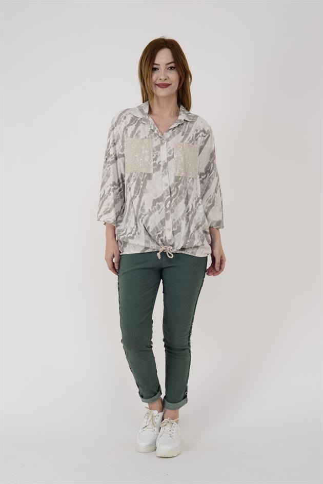 22007-3 BATİK DESEN PAYET DETAYLI GÖMLEK