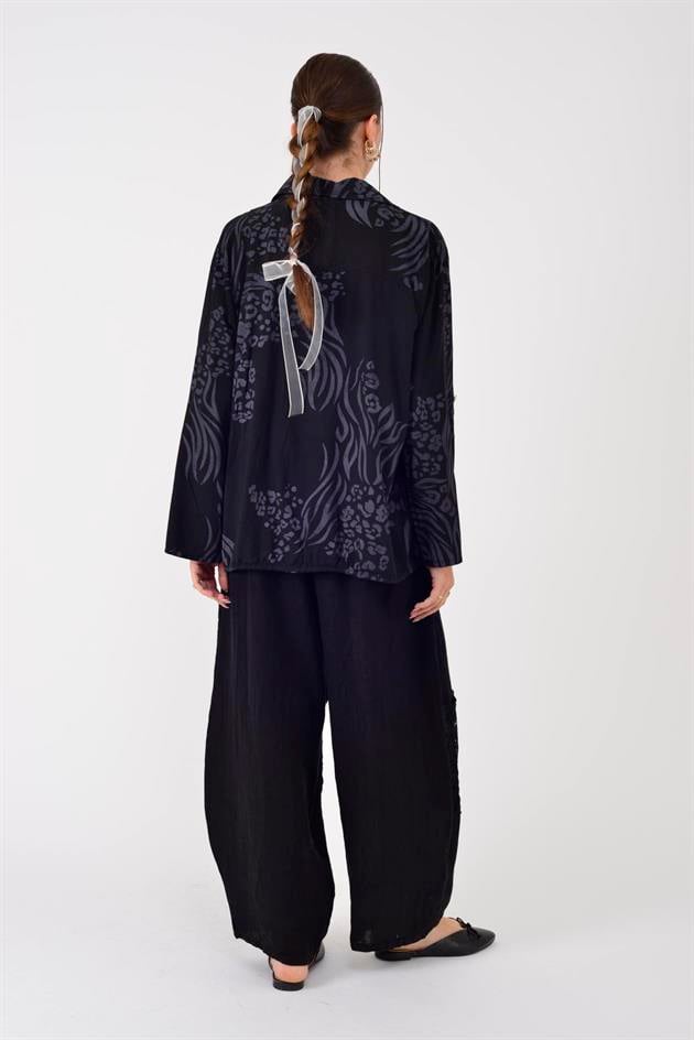 22007-5 OTANTİK DESEN PAYET DETAYLI GÖMLEK