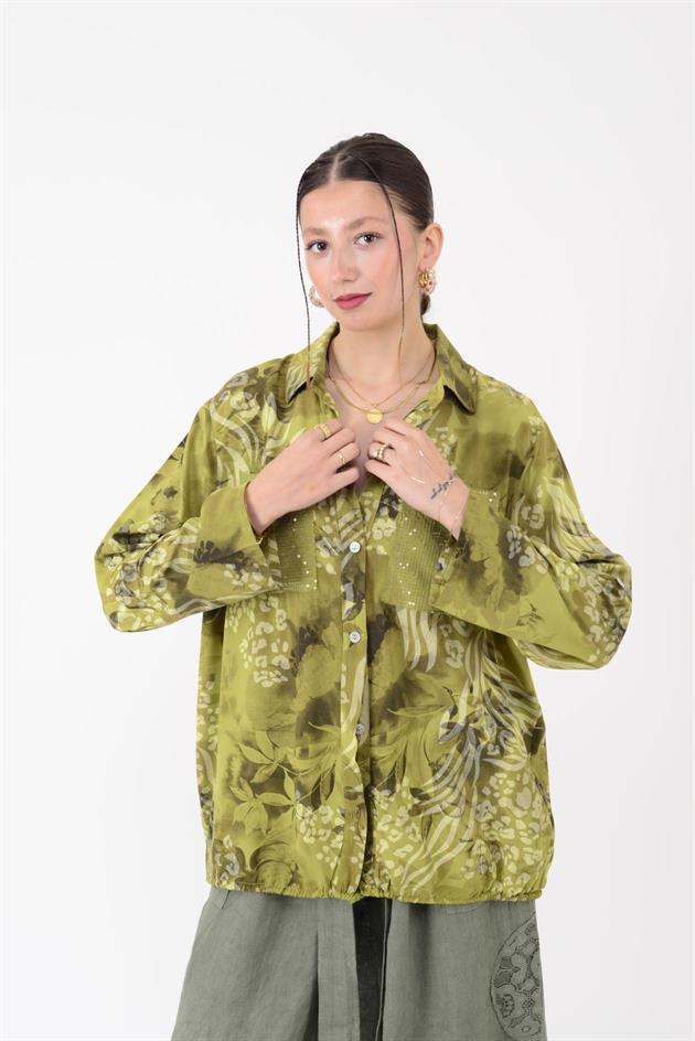 22007-5 OTANTİK DESEN PAYET DETAYLI GÖMLEK