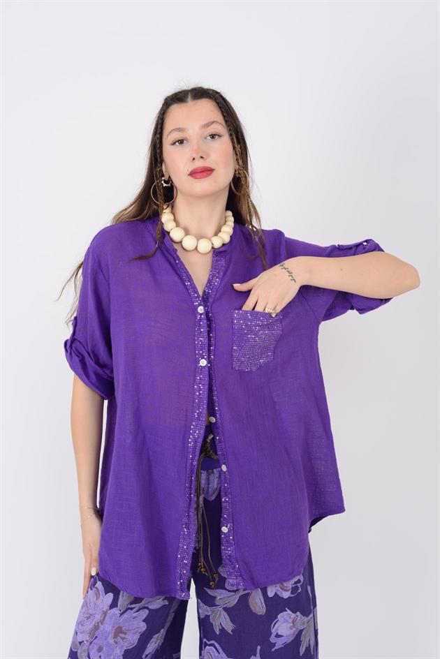 22046 PAYET İŞLEMELİ CEP DETAYLI GÖMLEK