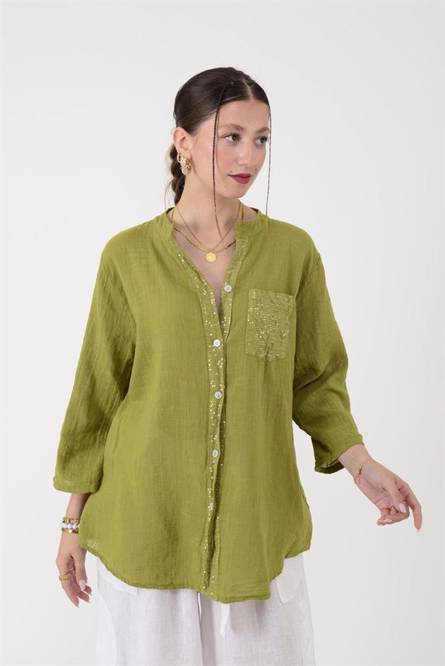 22046 PAYET İŞLEMELİ CEP DETAYLI GÖMLEK