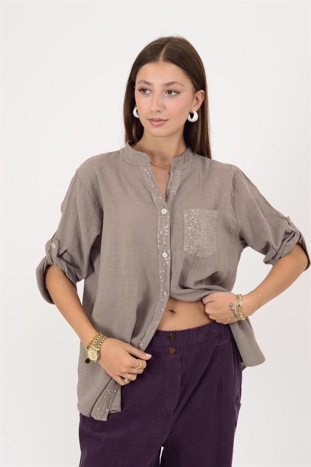 22046 PAYET İŞLEMELİ CEP DETAYLI GÖMLEK