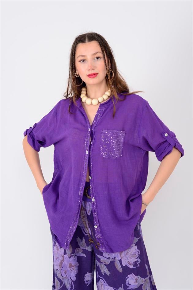 22046 PAYET İŞLEMELİ CEP DETAYLI GÖMLEK