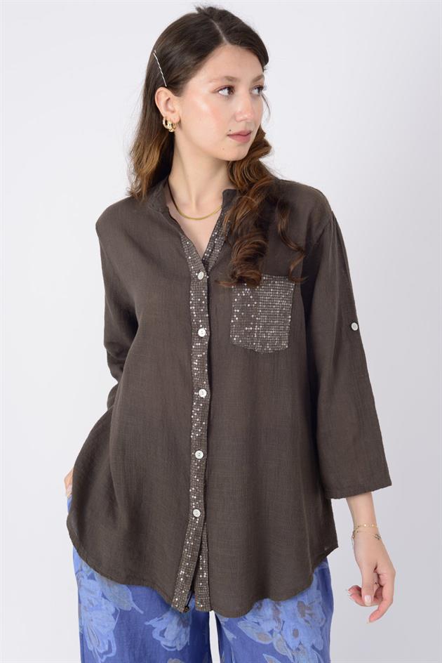 22046 PAYET İŞLEMELİ CEP DETAYLI GÖMLEK