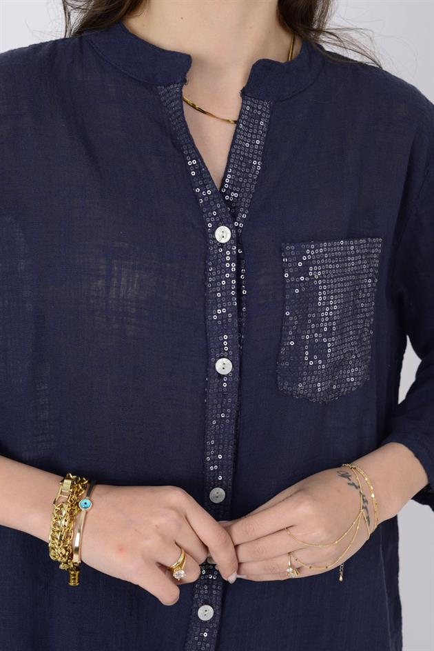 22046 PAYET İŞLEMELİ CEP DETAYLI GÖMLEK