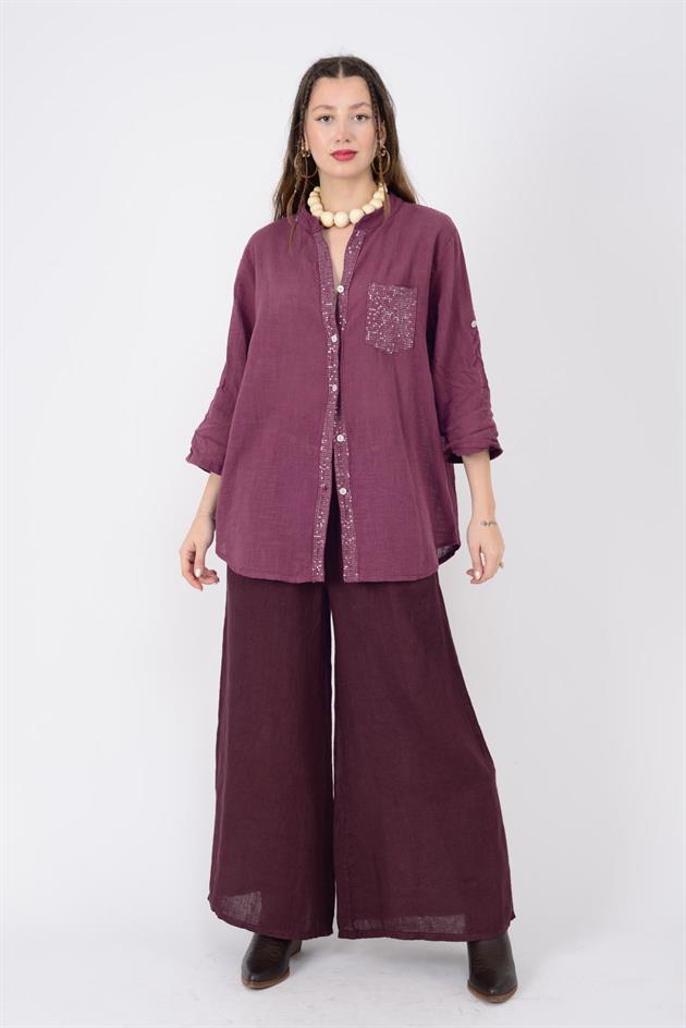 22046 PAYET İŞLEMELİ CEP DETAYLI GÖMLEK