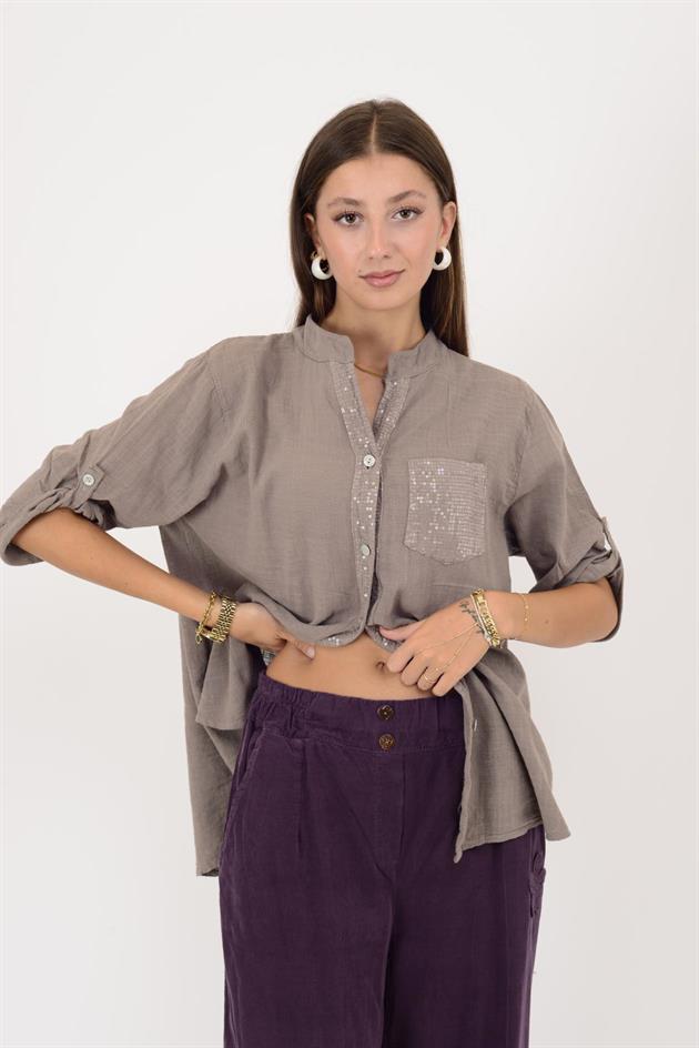 22046 PAYET İŞLEMELİ CEP DETAYLI GÖMLEK