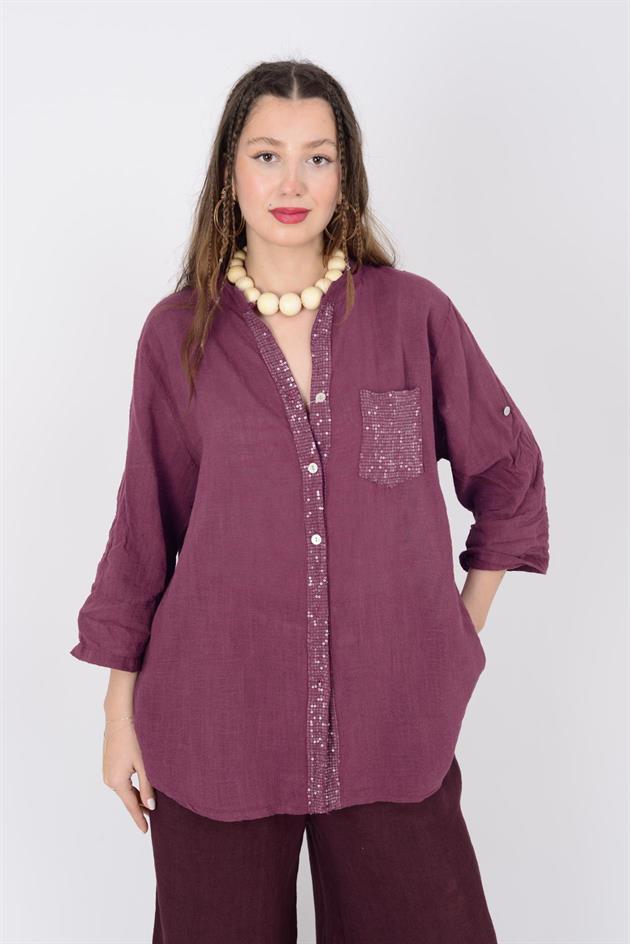 22046 PAYET İŞLEMELİ CEP DETAYLI GÖMLEK