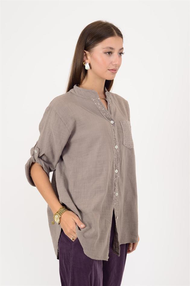 22046 PAYET İŞLEMELİ CEP DETAYLI GÖMLEK